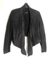 Barneys Women's Real Leather Jacket Black Waterfall Wrap Uk 12 Smart Casual