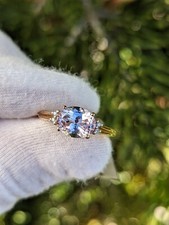 Untreated MINAS GERAIS KUNZITE RING WITH WHITE ZIRCON IN 9K GOLD 2.45CTS size N