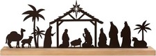 Nativity Scene Set, Black Metal Nativity Set, Wooden Plaque Christmas Table Deco