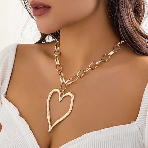 Link chain necklace heart - necklace,