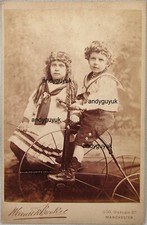 CABINET CARD TRICYCLE BOY SAILOR SUIT CYCLING ANTIQUE PHOTO LONG RINGLETS HAIR