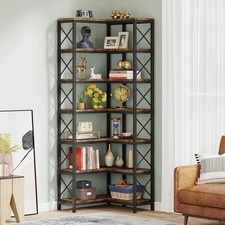 Large Beautiful Corner Bookcase Display Rack Storage Unit Cabinet 7-Shelf Tall