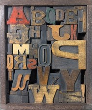 Antique Vintage Letterpress Assemblage Printing Blocks Type Framed Art