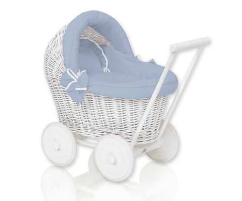White wicker doll stroller