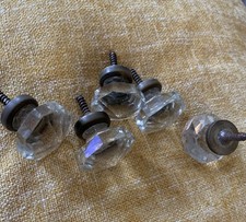 Antique French Faceted Solid Glass Drawer / Door Knobs X 5