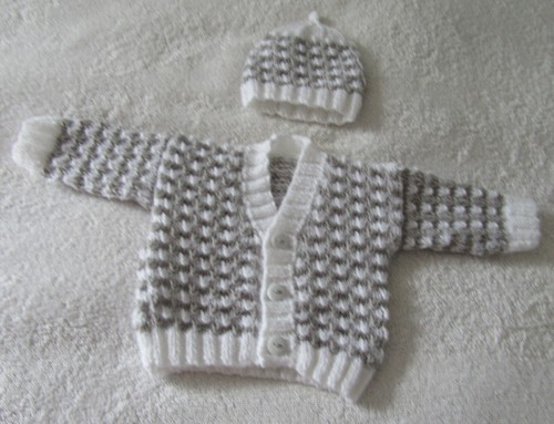 Hand knitted cardigan and - , hat