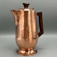 Antique Solid Copper Hot Water Jug or Coffee Pot Hammered 1930s Art Deco Old