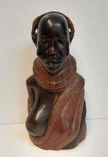 Hand Carved Bust of African Woman Figure Sculpture