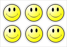 Pack Of 6 Smiley Face Stickers - 2 Sizes. 50 x 50mm & 100 x 100mm