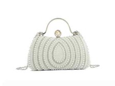 Women's Diamante Clutch Bag Pearl Beaded Evening Bridal Wedding Ladies Handbag