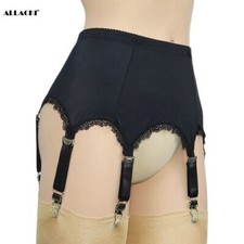 Allacki Lace Trim 6 Straps Suspender Belt with Metal Claws Garter(5 Colors)