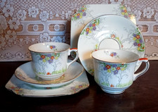 Lawleys of Regent Street - 2x Art Deco Tea Trio's  Hand painted 
