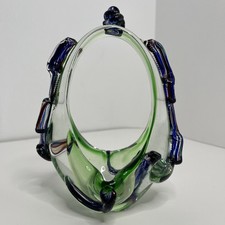 Murano Glass Basket Green Blue