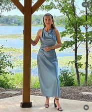 ZARA Blue Satin Dress size L