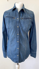 Eddie Bauer Blue Western Country Style Long Sleeve Denim Shirt Size XS S