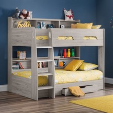 Orion Grey Oak Bunk Bed | Pull-Out Drawer & Shelves | Glow-in-Dark Ladder