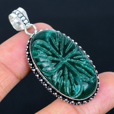 Emerald Carving Gemstone Handmade Antique Design Pendant Jewelry Gift 2.21"