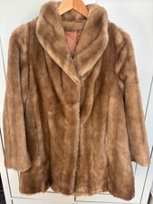 Astraka Vintage Beige Light Brown Faux Fur mid length Jacket Coat - size M