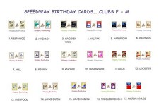 SPEEDWAY RETRO PROGRAMME BIRTHDAY CARDS.CLUBS F - M..17 DESIGNS.FREE UK P&P