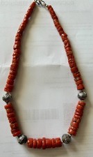Natural untreated Red Coral Necklace with Balinese handmade Silver Beads