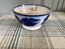 Early Victorian Flo Blue Spongeware Bowl C 1850