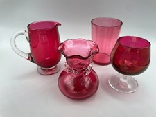 Cranberry Pink Glass Bundle- Jug - Beaker - Vase - Mini Brandy shaped Glass [4]