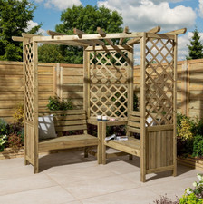 Rowlinson Pemberley Wooden Garden Corner Arbour Bench Seat Trellis Timber 4 Seat