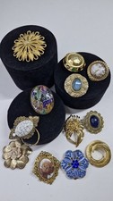 Vintage Jewellery Job Lot Scarf clips Good quality x12 Gold tone ceramic Glass