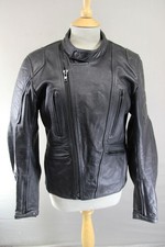 FRANK THOMAS BLACK LEATHER BIKER JACKET + BACK PROTECTOR & THERMAL LINING 36-38"