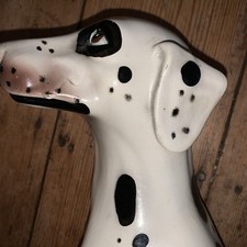 DALMATIAN Black Eyed Heavy Pottery Puppy Dog Ornamental Sitting Seeks New Owner