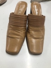 Jane Shilton Slip On High Block Heel Open Back Shoes Tan Summer Size 37 Ladies