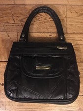 Genuine Leather Small Black Handbag, Brand New, Lots of Pockets, Small Mirror