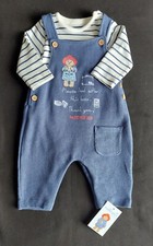 Baby Boys Paddington Bear Blue & Cream Dungaree Set 0/3 Months