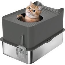 PawHut Stainless Steel Litter Box - Grey, Refurbished