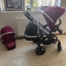 iCandy Peach fuchsia  Double Twin Pushchair, main seat and blossom cot And Seat 