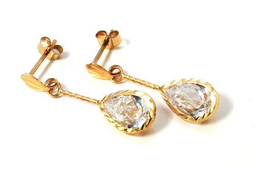 9ct gold teardrop earrings - cz,
