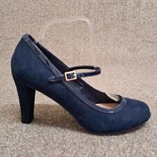 Roberto Vianni Mary Jane Court Shoes Navy Blue 41 UK 8 Suede 3.5" Block Heel