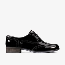 Clarks Womens Hamble Oak Black Patent Lace Up,Brogues Patent Casual