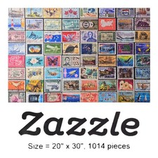 Rare Zazzle 1014 Piece Jigsaw Puzzle, Postage Stamp Collage 20" x 30" Complete