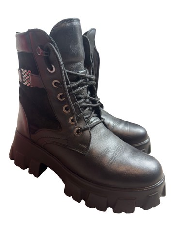 Womens black leather chunky - black,