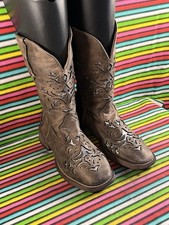 Vintage Women’s Roper Cowboy Western Cowgirl Brown Biker Riding Boots Uk 5.5