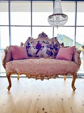 Love Seat Royal French Louis XV Baroque Style Sofa Handmade Pink for Home Decor