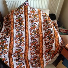 VINTAGE CURTAINS 1960s 70s PATTERN ORANGE BROWN FABRIC 46"x90" drop