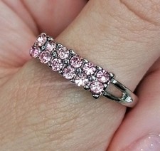 Sparkly Pink Rhinestone Ring Silver Stacking Ring Fine Jewellery CZ Look Size R