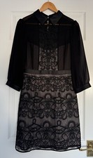 Karen Millen Graphic Lace Embroidery Shirt Black and Beige Dress Size 12 UK