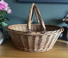 Wicker Shopping Storage Basket Oval Folding Handles Large 18" x 15" x 7”