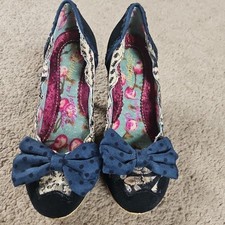 Ladies Mutiny By Irregular Choice Navy/Patterned Bow Shoes Size EU 40/UK 7
