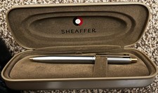 Vintage SHEAFFER Black Ink Pen Brushed Chrome Gold Clip plus Gift Box & Paper