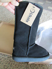 NEW UKALA SYDNEY HIGH FLEECE LINED SUEDE BOOTS GIRLS 8 BLACK  