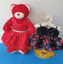 BUILD A BEAR Red Rose Bear & Two Valentines Birthday Dresses Hugs & Kisses 